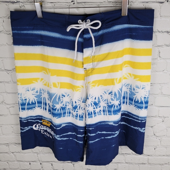 CORONA EXTRA | stretch stripe palm trees beach swim board shorts - Picture 2 of 8